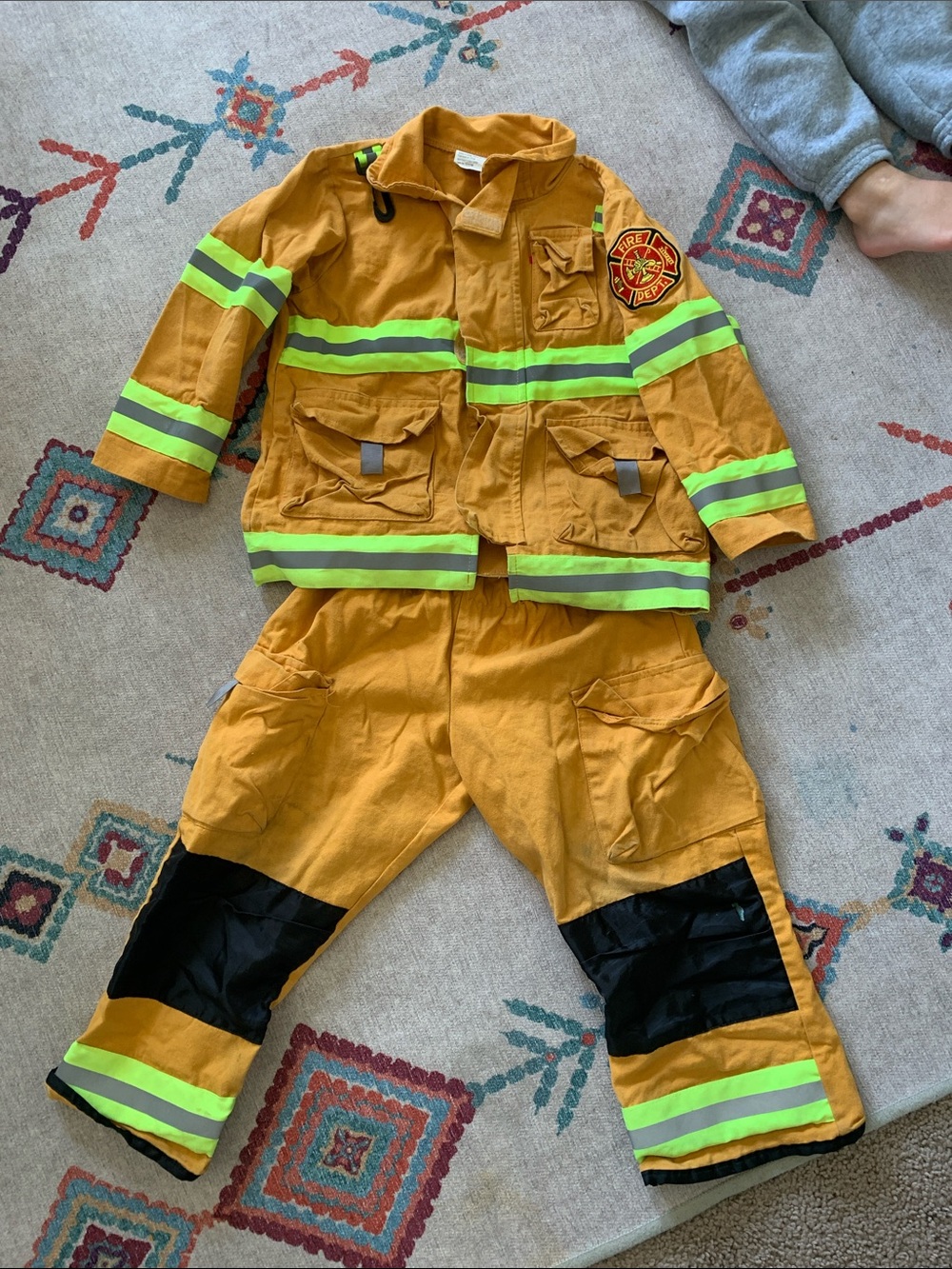 Child's Yellow Firefighter Costume Jacket & Pants with Reflective Stripes